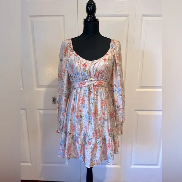 Blu Pepper | Dresses | Long Sleeve Floral Light Pink Mini Dress Size M |  Poshmark